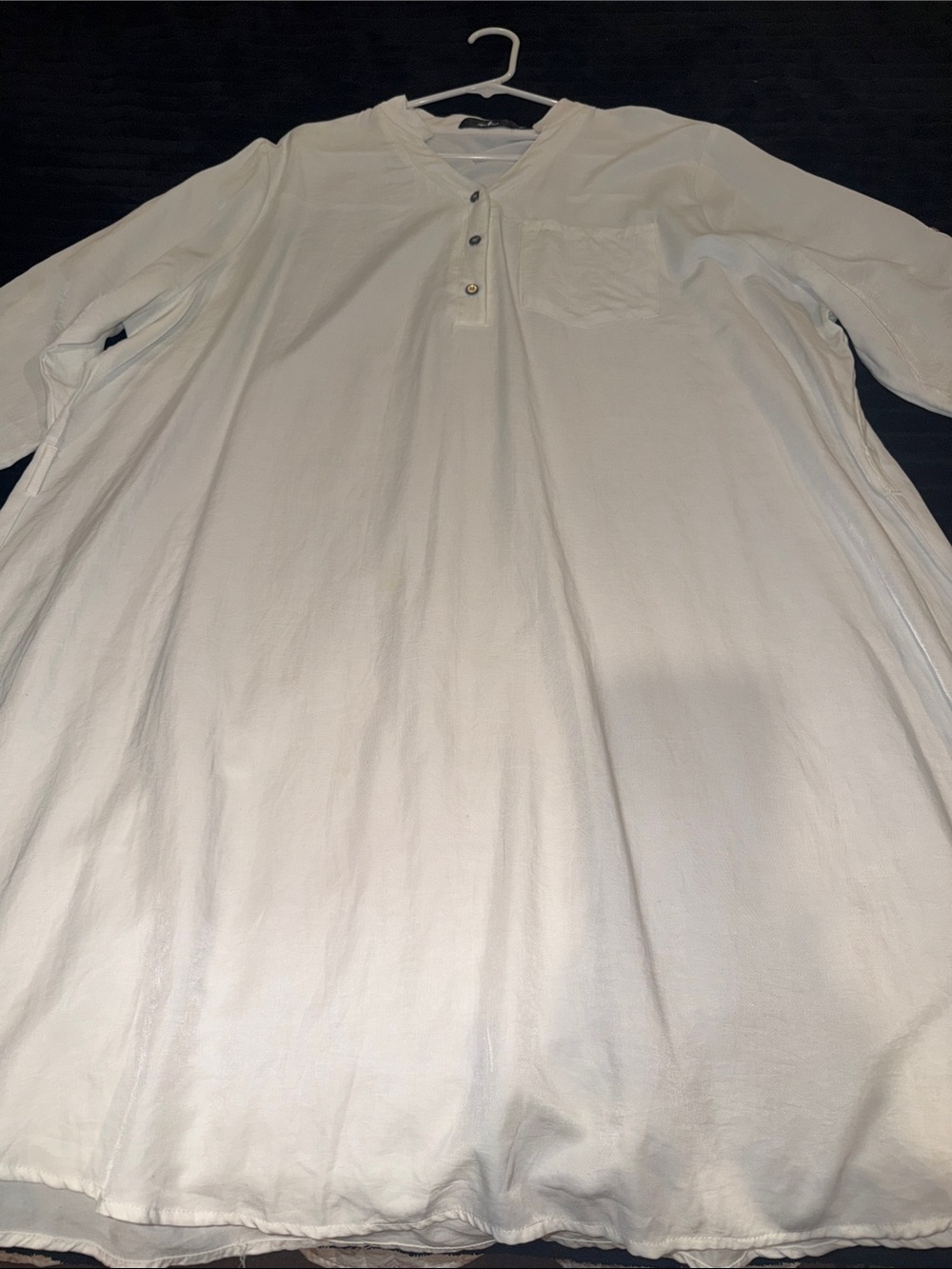 Women’s Long Sleeve Henley Tunic Top in White